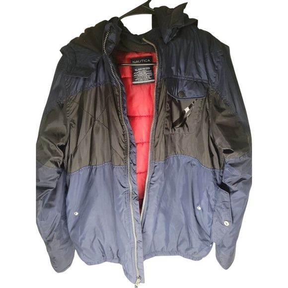 Nautica Color Block Puffer‎ Jacket Hooded Full Zip XL - Picture 1 of 6